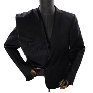 Z Zegna Mens 2 Piece Suit 52R Black Pinstripe 100% Wool Vented Back Professional